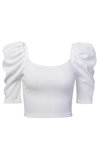 Hanging With The Girls Elbow Sleeve Puff Shoulder Scoop Neck Crop Top - 3 Colors Available