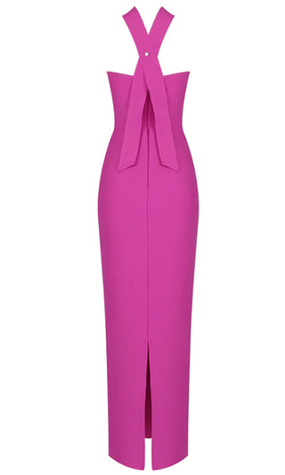 Trust Your Intuition <span><br> Fuchsia Pink Bandage Fuchsia Pink Choker Bow Front Cut Out Open Criss Cross Back Strapless Tube Maxi Dress</span>