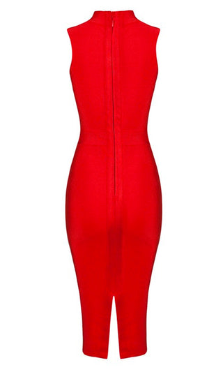 Kimmy Red Turtleneck Sleeveless Midi Knee Length Bodycon Bandage dress