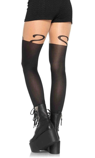 Monkeying Around<br><span> Black Sheer Opaque Monkey Faux Thigh High Stockings Tights Hosiery</span>