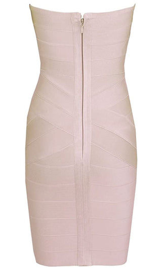 After Hours Beige Nude Sweetheart Neck Bandage Style Strapless Body Con Fitted Mini Dress