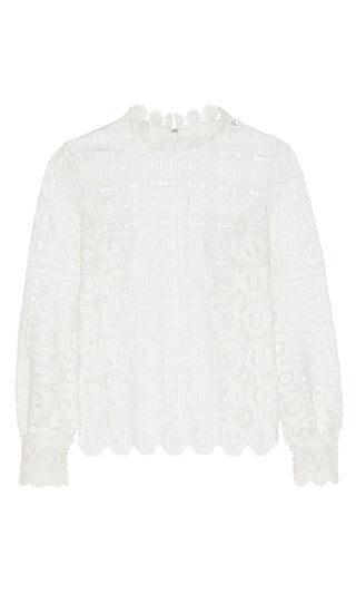 Chic Element White Circle Lace Long Sleeve Crew Neck Blouse Top