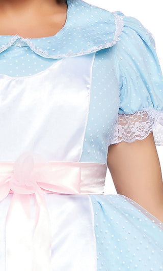 Evil Twin <br><span>Blue Swiss Dot Lace Short Sleeve Scoop Neck Flare A Line Mini Dress Halloween Costume</span>