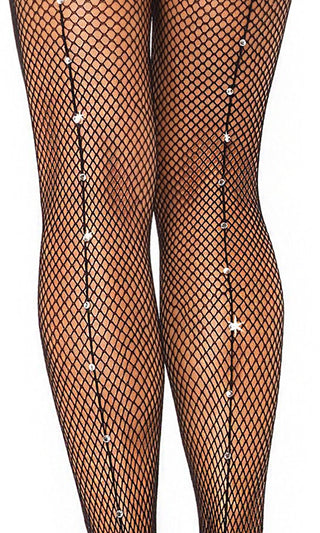Can't Live Without It <br><span>Black Rhinestone Back Seam Fishnet Mesh Tights Stockings Hosiery</span>