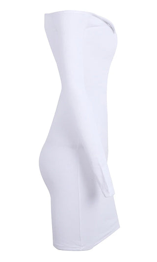 Moving Images White Long Sleeve Off The Shoulder Snap Henley Bodycon Mini Dress - 4 Colors Available