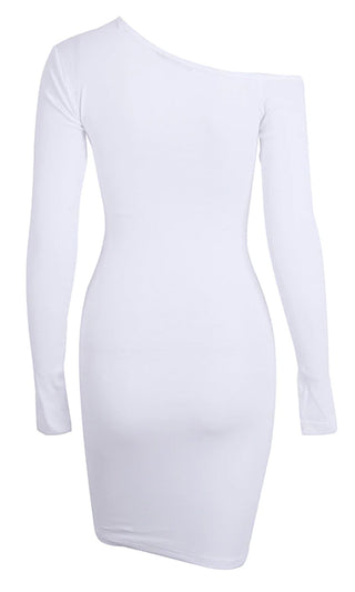 Moving Images Beige Long Sleeve Off The Shoulder Snap Henley Bodycon Mini Dress - 4 Colors Available