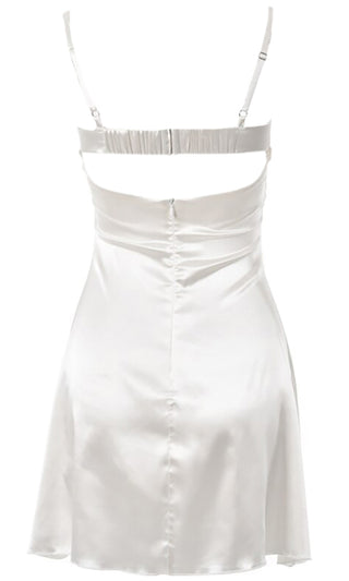 Bedside Manner <br><span>Brown Satin Lace Trim Sleeveless Spaghetti Strap Cut Out Back Mini Slip Dress</span>