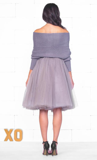 Indie XO 7 Layer On Pointe Silver Grey Tulle Pleated Ballerina A Line Full Midi Skirt - Just Ours!
