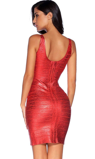 Rich Girl Red Sleeveless V Neck Low Back Sexy Bandage Bodycon Mini Dress