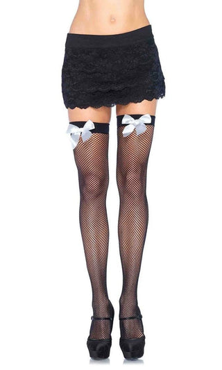 Bow To The Queen <br><span>Fishnet Mesh Bow Thigh High Stockings Tights Hosiery</span>