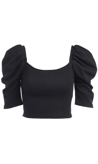 Hanging With The Girls Elbow Sleeve Puff Shoulder Scoop Neck Crop Top - 3 Colors Available