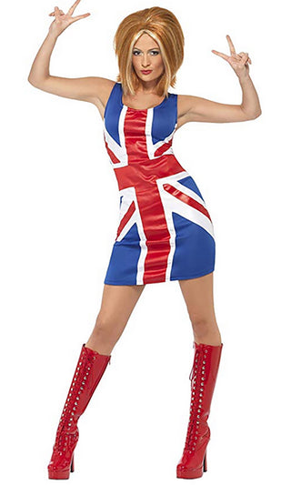 Shagadelic <br><span>Red White Blue United Kingdom Union Jack Sleeveless Scoop Neck Bodycon Mini Dress Costume</span>