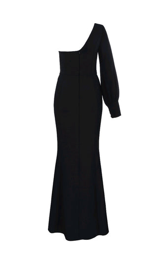 Fancy This Black One Long Lantern Sleeve Sweetheart Neck High Slit Bandage Mermaid Maxi Dress - Last One!