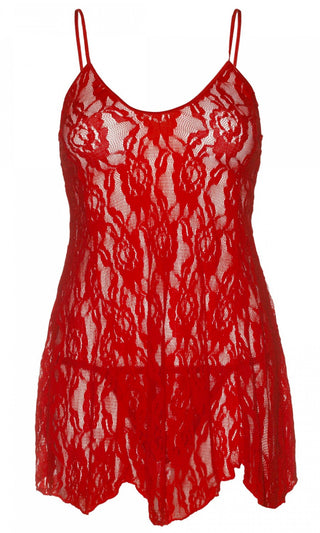 Tell It To My Heart Sheer Lace Sleeveless Spaghetti Strap Chemise G String Two Piece Lingerie Set