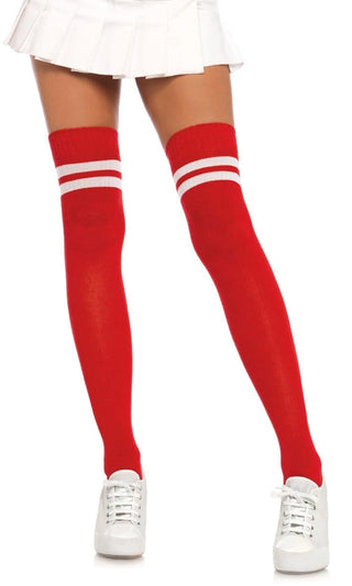 Fifty Yard Line <br><span>Two Stripe Ribbed Thigh High Stockings Tights Hosiery</span>