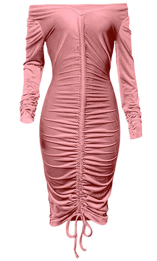 Women Pink Velvet High Neck Bodycon Dress