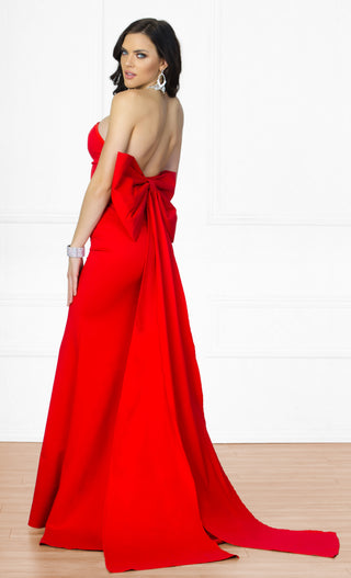 Indie XO Bow Me a Kiss Red Strapless Low Back Maxi Dress Gown