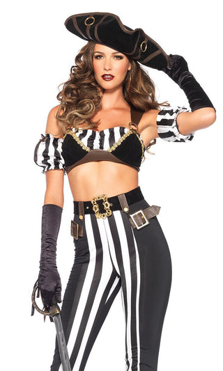 Diva On Deck <br><span>Black White Vertical Stripe Pattern Sleeveless Crop Top Leggings Two Piece Halloween Costume</span>