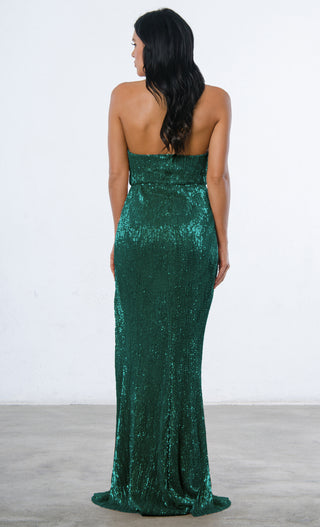 Show Me Some Love<br><span> Champagne Sequin Strapless Sweetheart Neck High Slit Fishtail Maxi Dress</span>