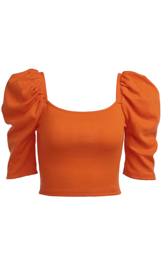 Hanging With The Girls Elbow Sleeve Puff Shoulder Scoop Neck Crop Top - 3 Colors Available