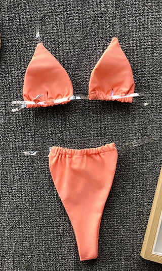 Breathing Underwater <br><span>Light Coral Orange Clear Strap Triangle Top Thong Bikini Two Piece Swimsuit</span>