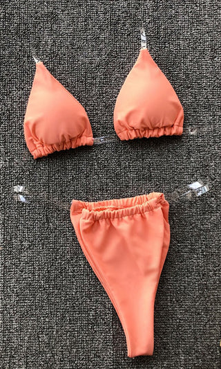 Breathing Underwater <br><span>Neon Pink Clear Strap Triangle Top Thong Bikini Two Piece Swimsuit</span>