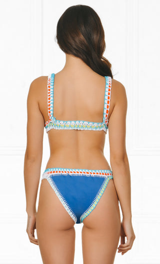 Indie XO Blinky Beach <br><span>Neoprene Blue White Yellow Red Crochet Trim Triangle Bra Top Brazilian Two Piece Bikini Swimsuit</span>