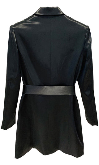 In A Blaze <br><span>Black Satin Long Sleeve Collar Belted Blazer Mini Dress</span