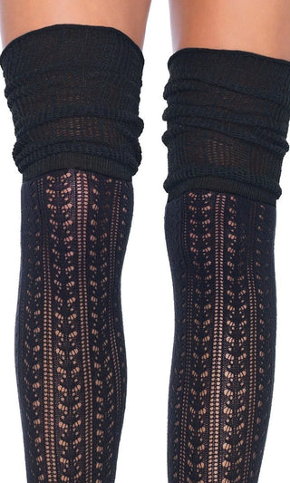 Sunday Affair <br><span>Acrylic Pointelle Knit Over The Knee Scrunch Socks</span>
