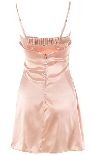 Bedside Manner <br><span>Pink Satin Lace Trim Sleeveless Spaghetti Strap Cut Out Back Mini Slip Dress</span>