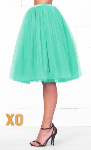 7 Layer On Pointe Mint Aqua Green Tulle Pleated Ballerina A Line Full Midi Skirt