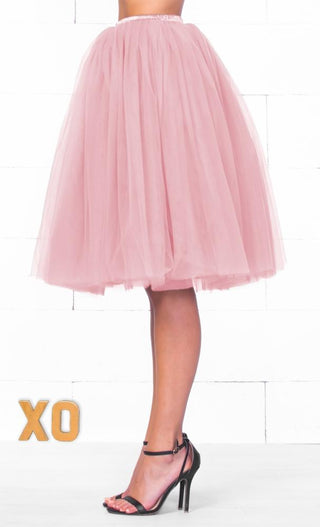 7 Layer On Pointe Light Baby Pink Tulle Pleated Ballerina A Line Full Midi Skirt