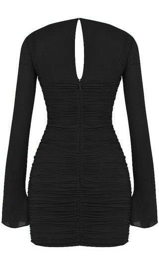 Girl On Fire <br><span>Black Long Sleeve Ruched Sweetheart Neck Cut Out Bodycon Mini Dress</span>