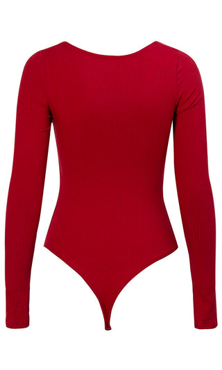 I'm Feeling Good Ribbed Long Sleeve V Neck Thong Bodysuit Top - 4 Colors Available