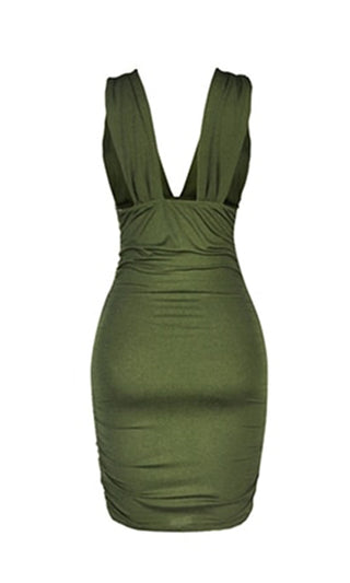 Play The Game Neon Green Sleeveless Plunge V Neck Low Back Ruched Bodycon Mini Dress