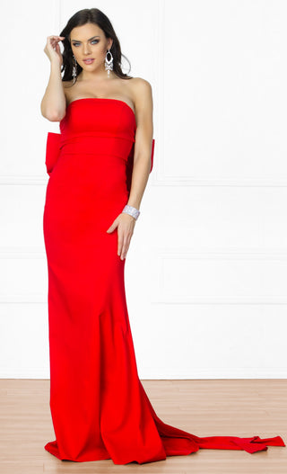 Indie XO Bow Me a Kiss Red Strapless Low Back Maxi Dress Gown