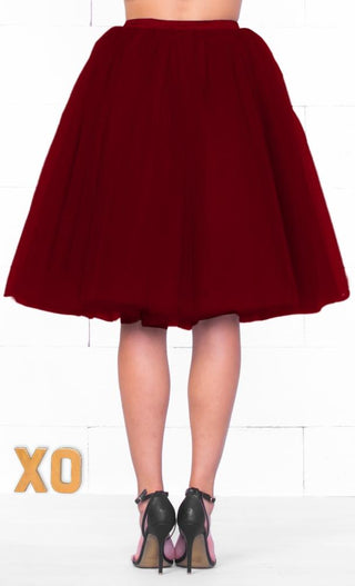 7 Layer On Pointe Burgundy Wine Red Tulle Pleated Ballerina A Line Full Midi Skirt