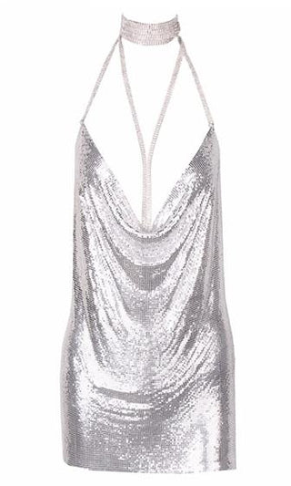 Draped Neck Chain Backless Sequin Halter Top
