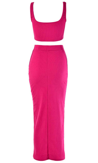 Playing With Fire Neon Orange Under Boob Sleeveless Scoop Neck Crop Top Two Piece Bodycon Casual Maxi Dress