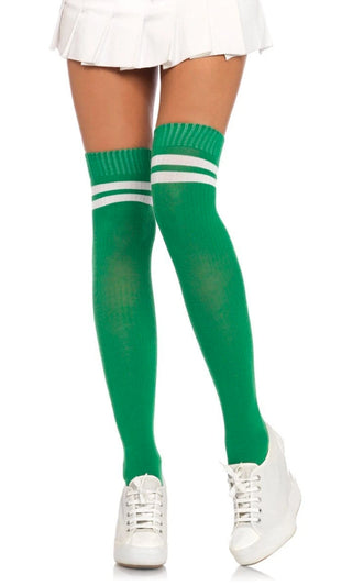 Fifty Yard Line <br><span>Two Stripe Ribbed Thigh High Stockings Tights Hosiery</span>