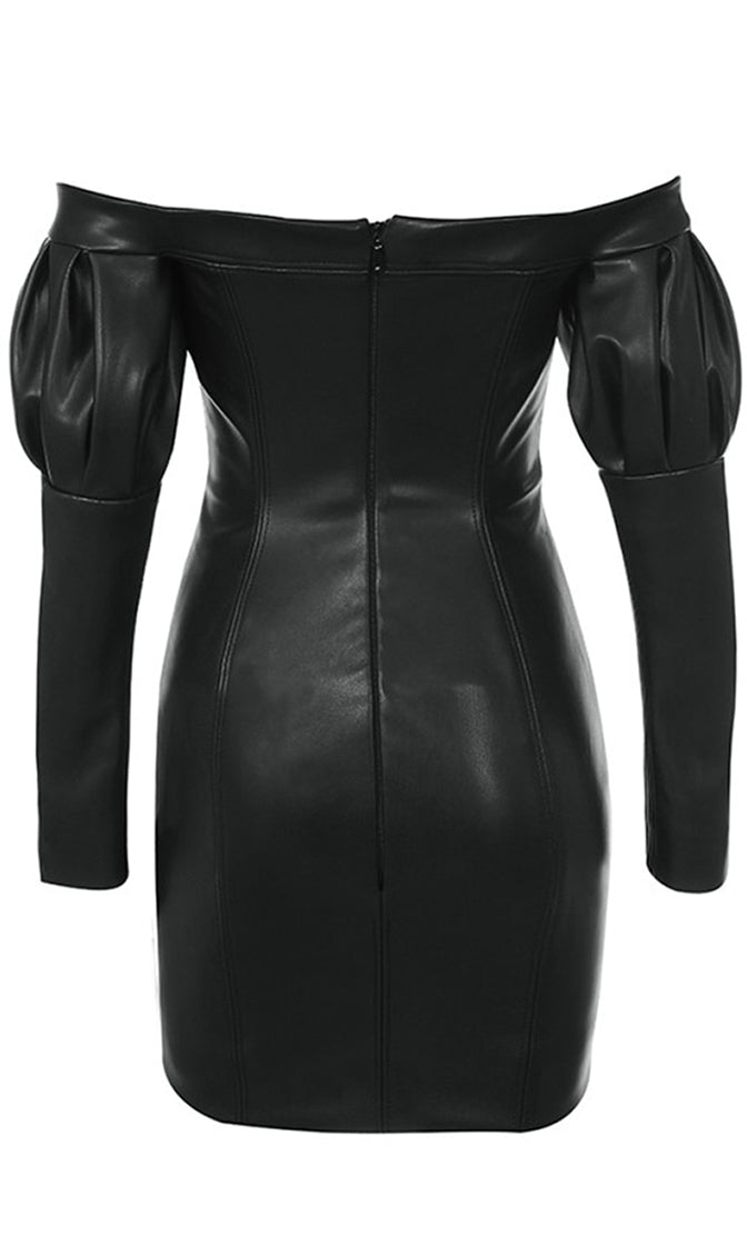 Naughty Attitude Black PU Faux Leather Long Puff Sleeve Off The Should ...