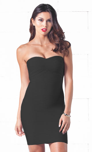 After Hours Black Sweetheart Neck Bandage Style Strapless Body Con Fitted Mini Dress