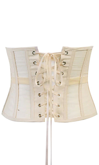 See My Swagger Strapless Sheer Mesh Boning Lace Up Back Waist Corset Top