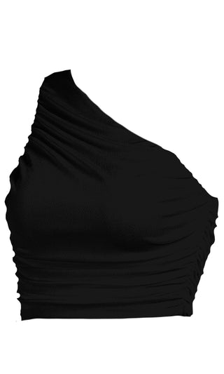 Out For A Good Time Sleeveless One Shoulder Ruched Crop Top