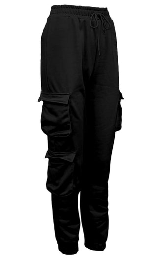 Getting On With It Elastic Waist Drawstring Double Cargo Pocket Loose Sweatpants