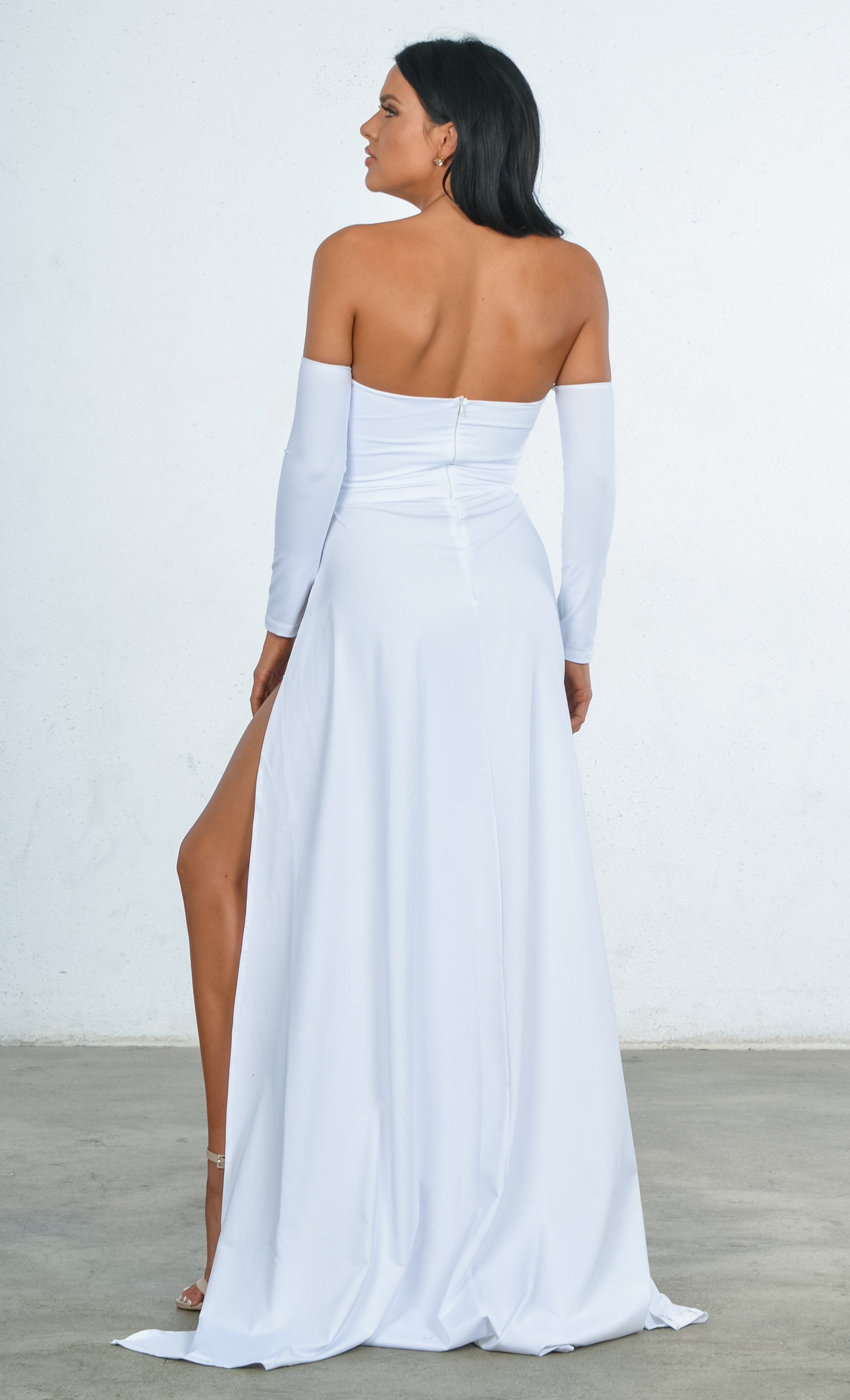 You're An Angel White Double Slit Off the Shoulder Bustier Long Sleeve ...