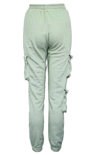 Getting On With It Elastic Waist Drawstring Double Cargo Pocket Loose Sweatpants
