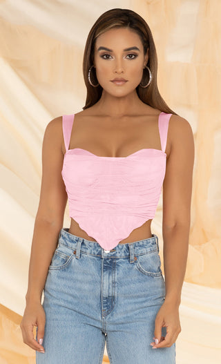 Ruched Mesh Cami Top in Pink