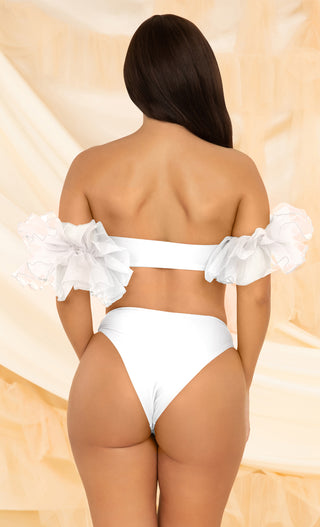 Show Your Glamour <br><span>  Black Ruffle Short Sleeves Bandeau Top High Waist Brazilian Two Piece Swimsuit Bikini</span>