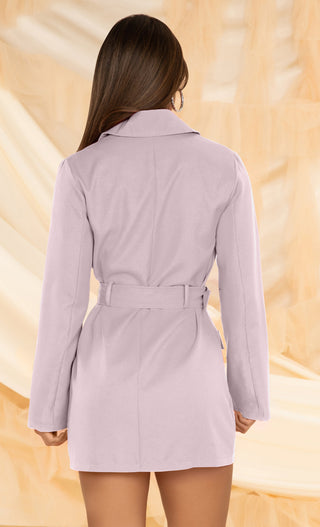 Safari Party <br><span> Pink Pocket V Neck Long Sleeve Lapel Collar Belted Mini Blazer Dress</span>